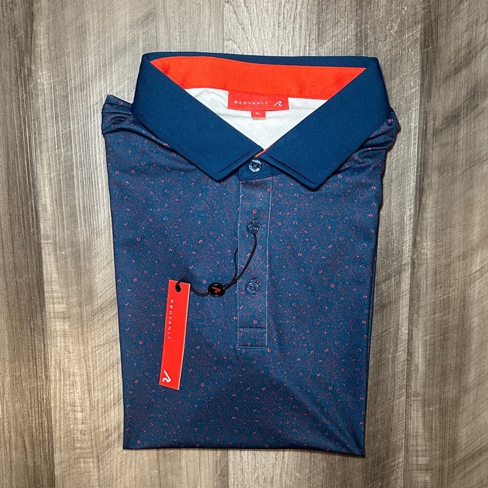 Redvanly Belmont Floral PurePoly Performance Stretch Admiral Golf Polo - XL